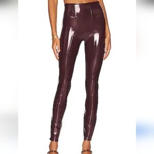 SPANX Faux Patent Leather Leggings in Ruby. Size Medium